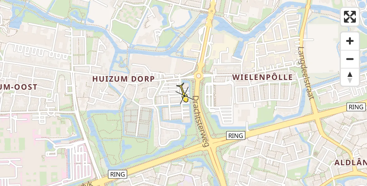 Vluchtroute Ambulancehelikopter van Leeuwarden naar Leeuwarden