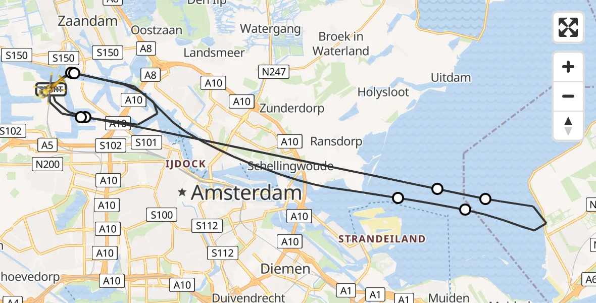 Vluchtroute Traumahelikopter van Amsterdam Heliport naar Amsterdam Heliport