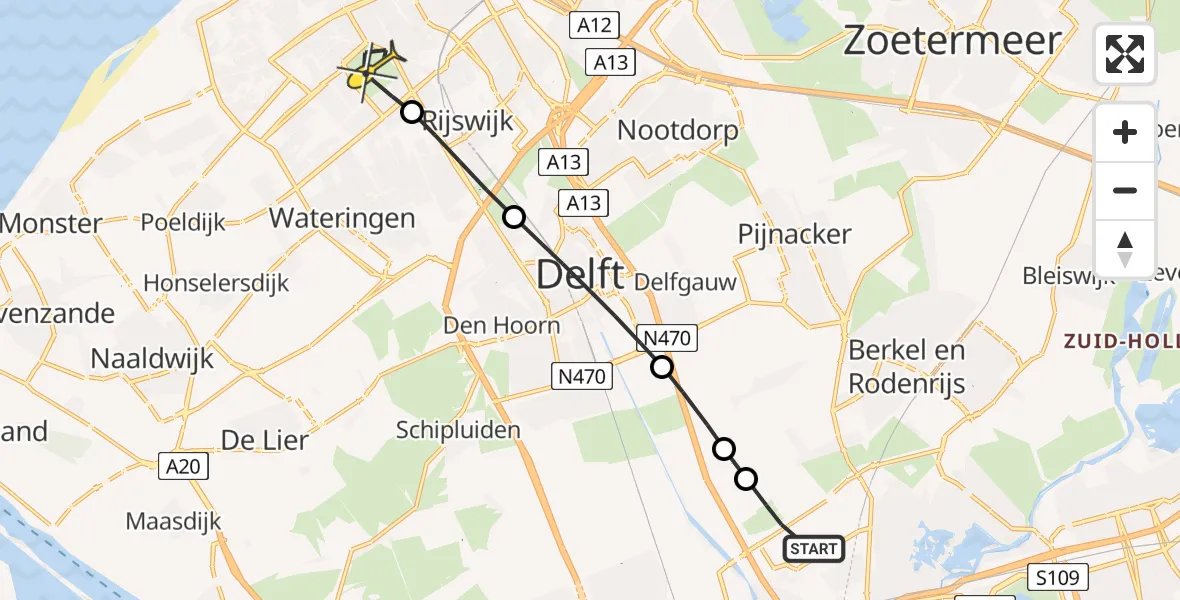 Routekaart van de vlucht: Lifeliner 2 naar Den Haag, Brandenburgbaan