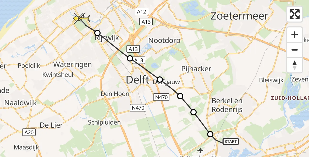 Routekaart van de vlucht: Lifeliner 2 naar Den Haag, Bovendijk