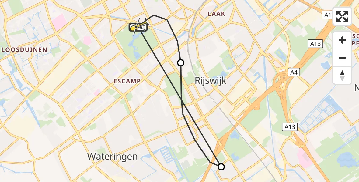 Routekaart van de vlucht: Lifeliner 2 naar Den Haag, Pastoor Verburchweg