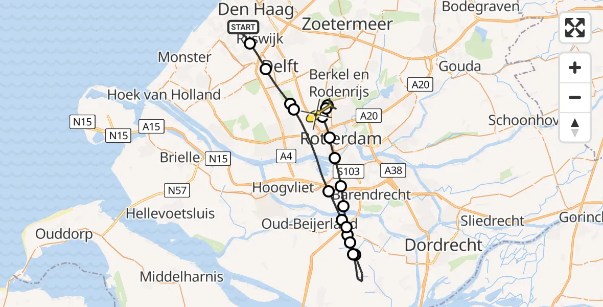 Routekaart van de vlucht: Lifeliner 2 naar Rotterdam The Hague Airport, Nieuwlandstraat