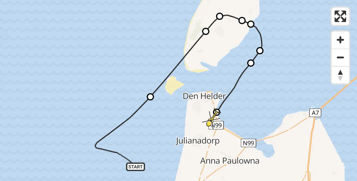 Routekaart van de vlucht: Kustwachthelikopter naar Vliegveld De Kooy, Luchthavenweg