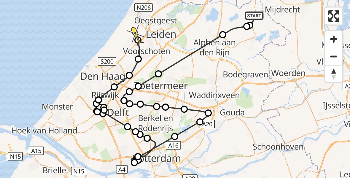 Routekaart van de vlucht: Politieheli naar Wassenaar, Haagwinde