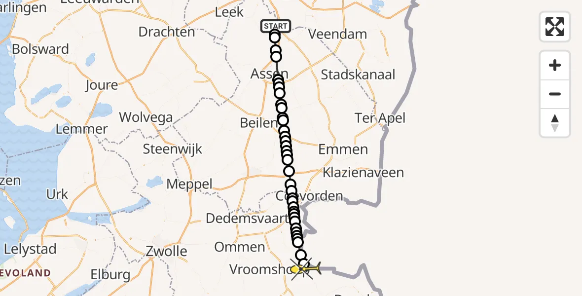 Routekaart van de vlucht: Lifeliner 4 naar Langeveen, Moespot