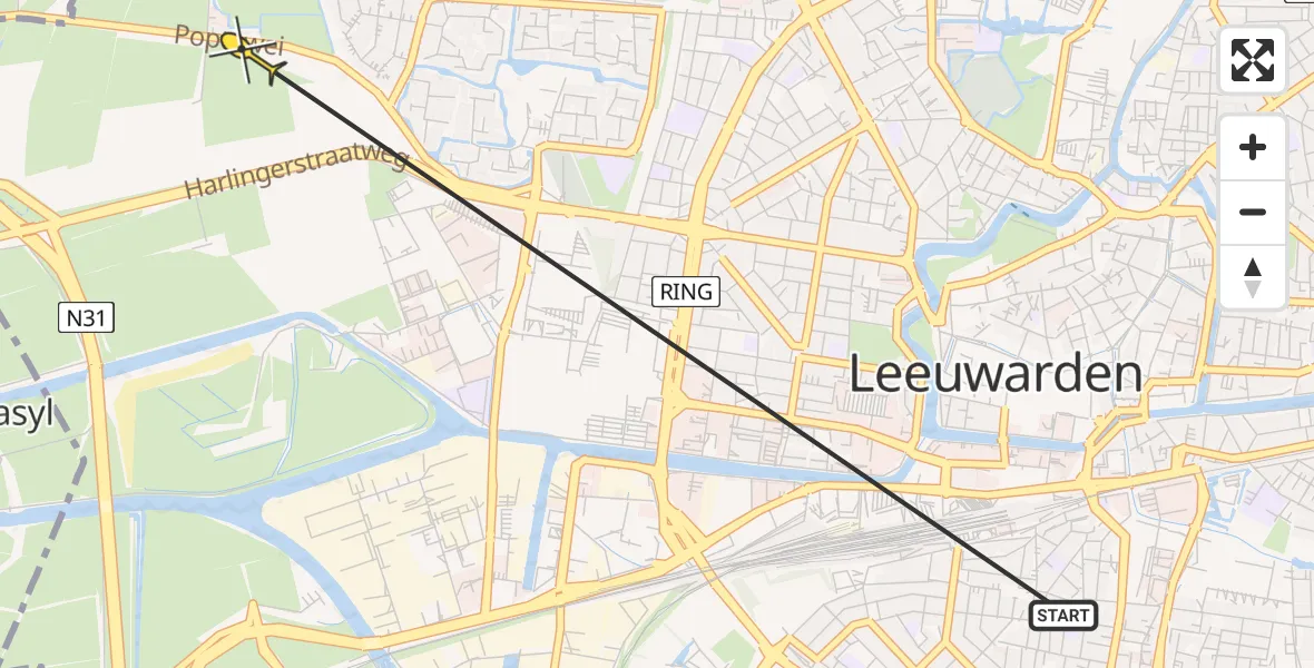 Routekaart van de vlucht: Ambulanceheli naar Leeuwarden, Poptawei