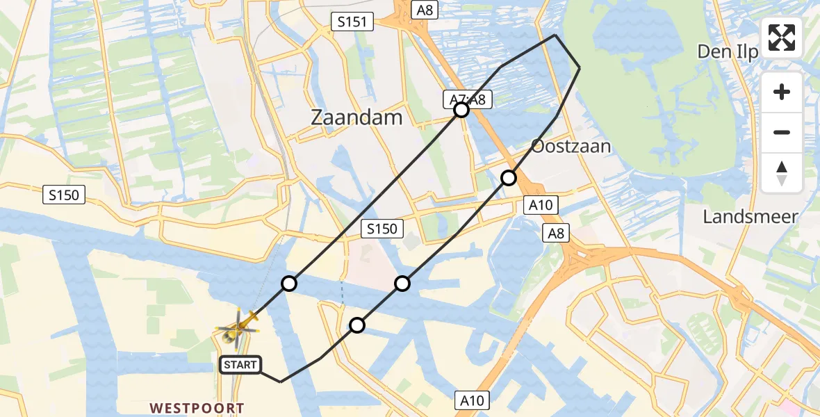 Routekaart van de vlucht: Lifeliner 1 naar Amsterdam Heliport, Kajuitpad