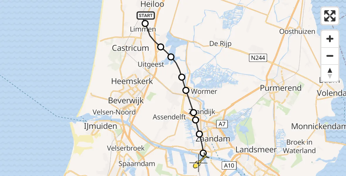 Routekaart van de vlucht: Lifeliner 1 naar Amsterdam Heliport, Maatlat