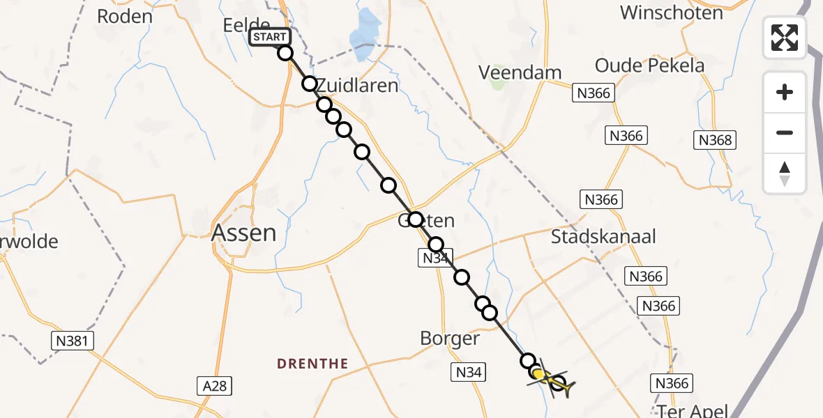 Routekaart van de vlucht: Lifeliner 4 naar Exloërveen, Oosterveldweg