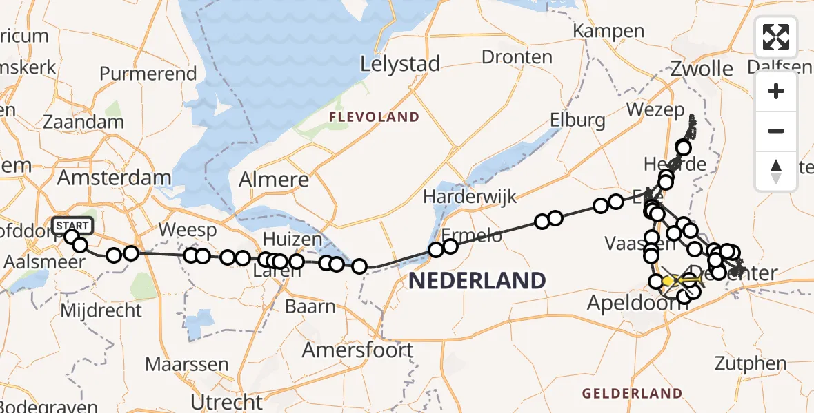 Routekaart van de vlucht: Politiehelikopter naar Vliegveld Teuge, Kemajoranstraat