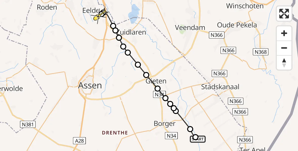 Routekaart van de vlucht: Lifeliner 4 naar Groningen Airport Eelde, Regenhamsdijk