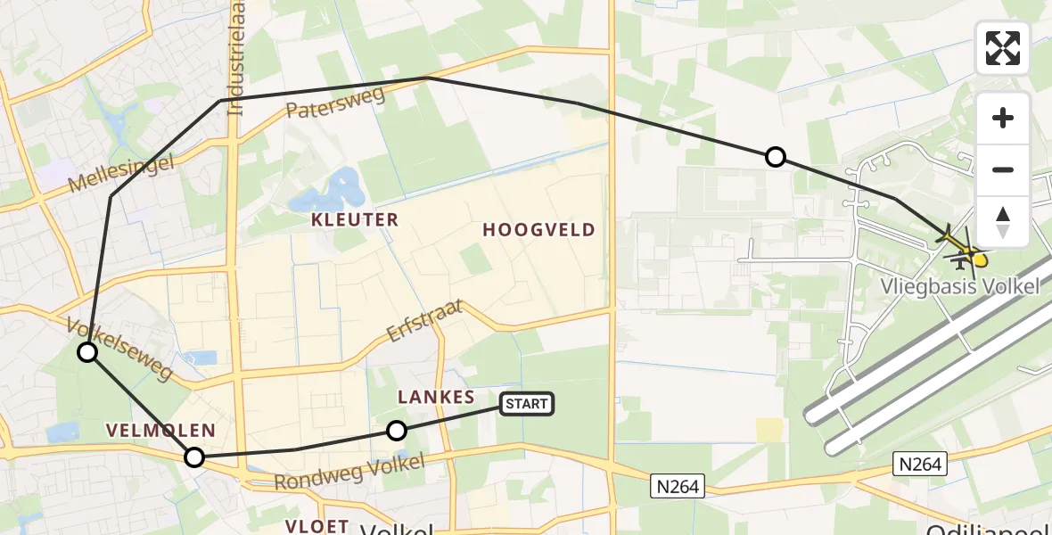 Routekaart van de vlucht: Lifeliner 3 naar Vliegbasis Volkel, Frontstraat