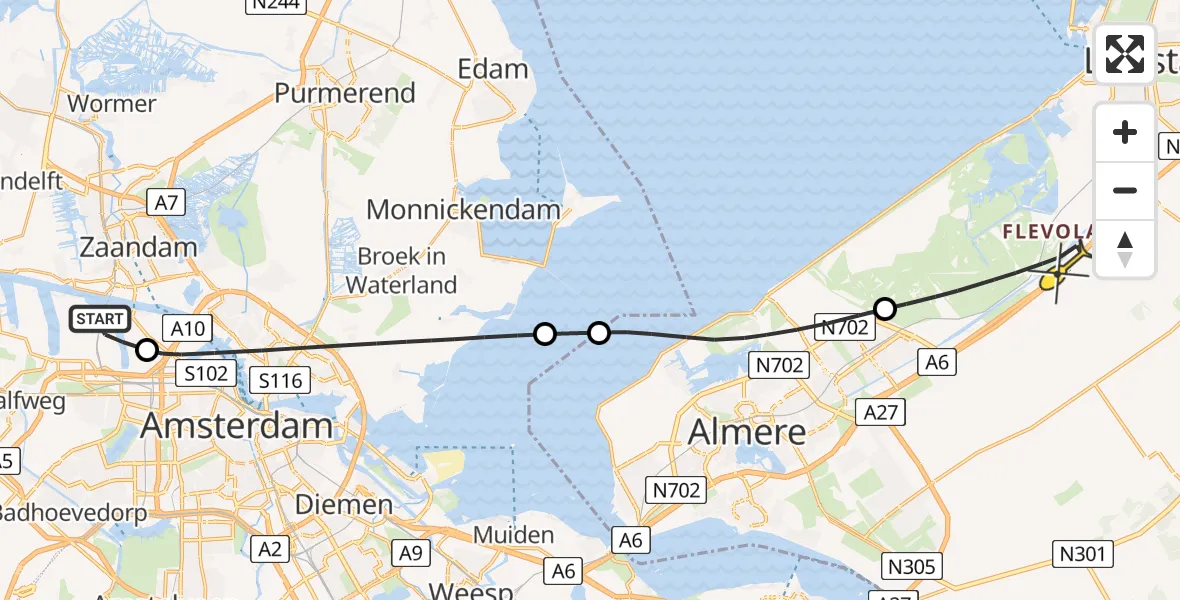 Routekaart van de vlucht: Lifeliner 1 naar Lelystad, Westhaven