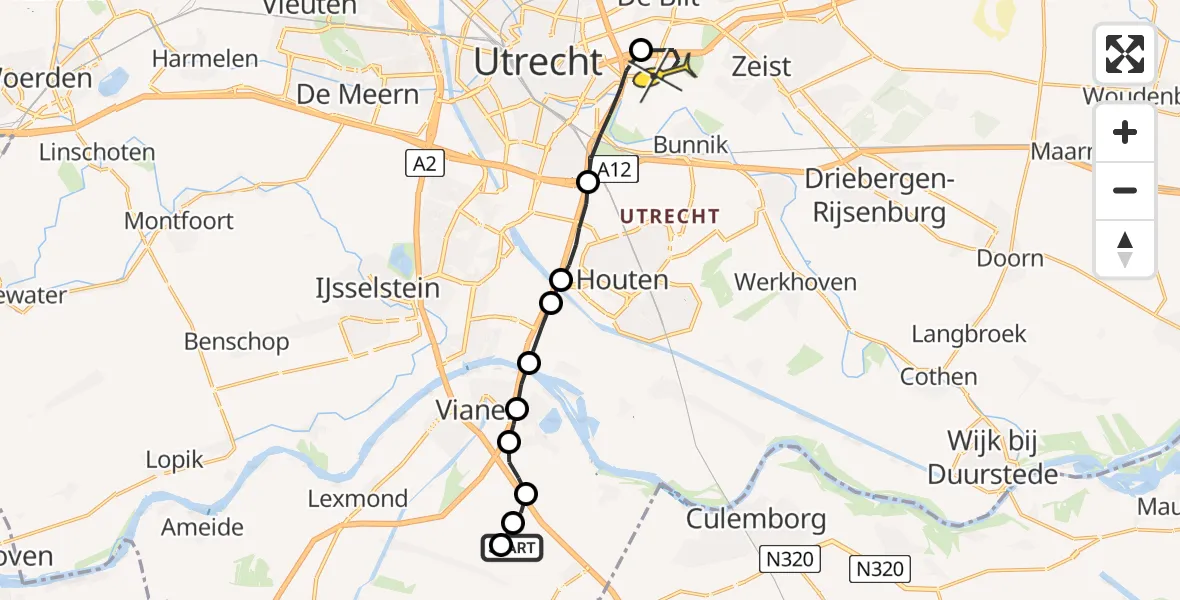 Routekaart van de vlucht: Lifeliner 2 naar Universitair Medisch Centrum Utrecht, Lekdijk oost