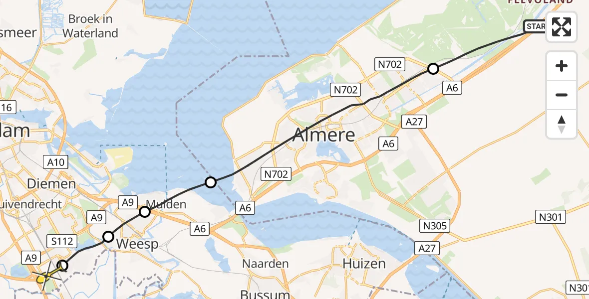 Routekaart van de vlucht: Lifeliner 1 naar Academisch Medisch Centrum (AMC), Trekweg