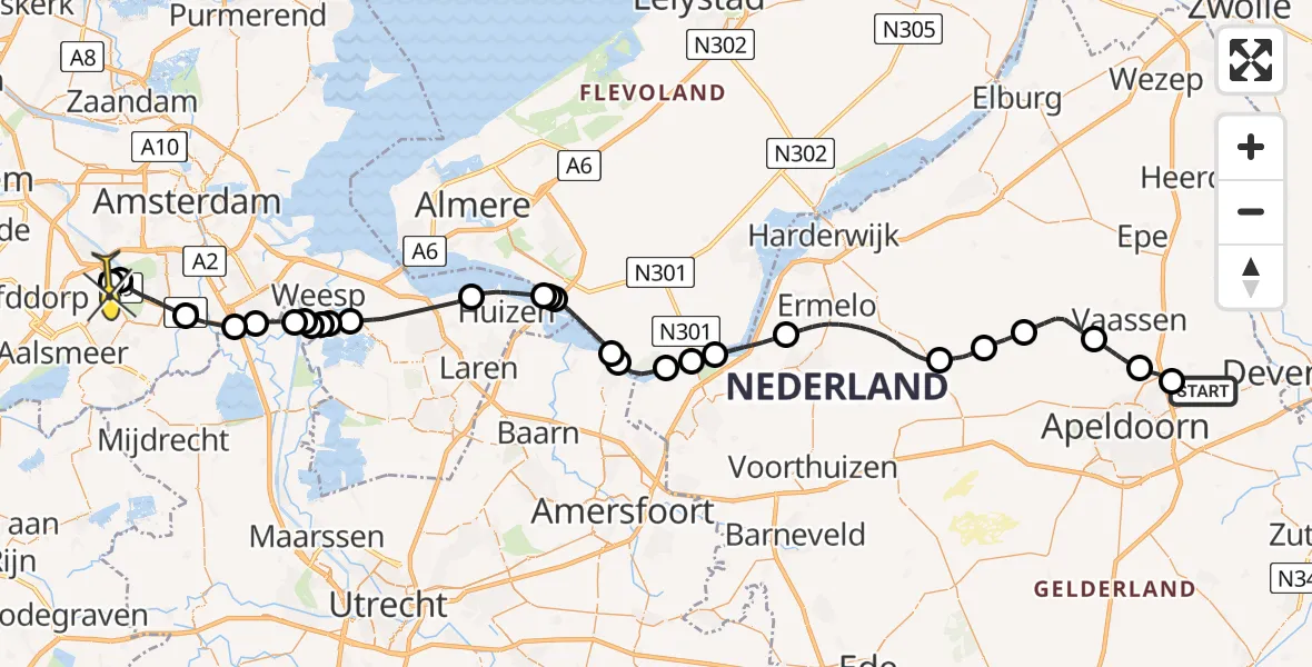 Routekaart van de vlucht: Politieheli naar Schiphol, Ganzevlesweg