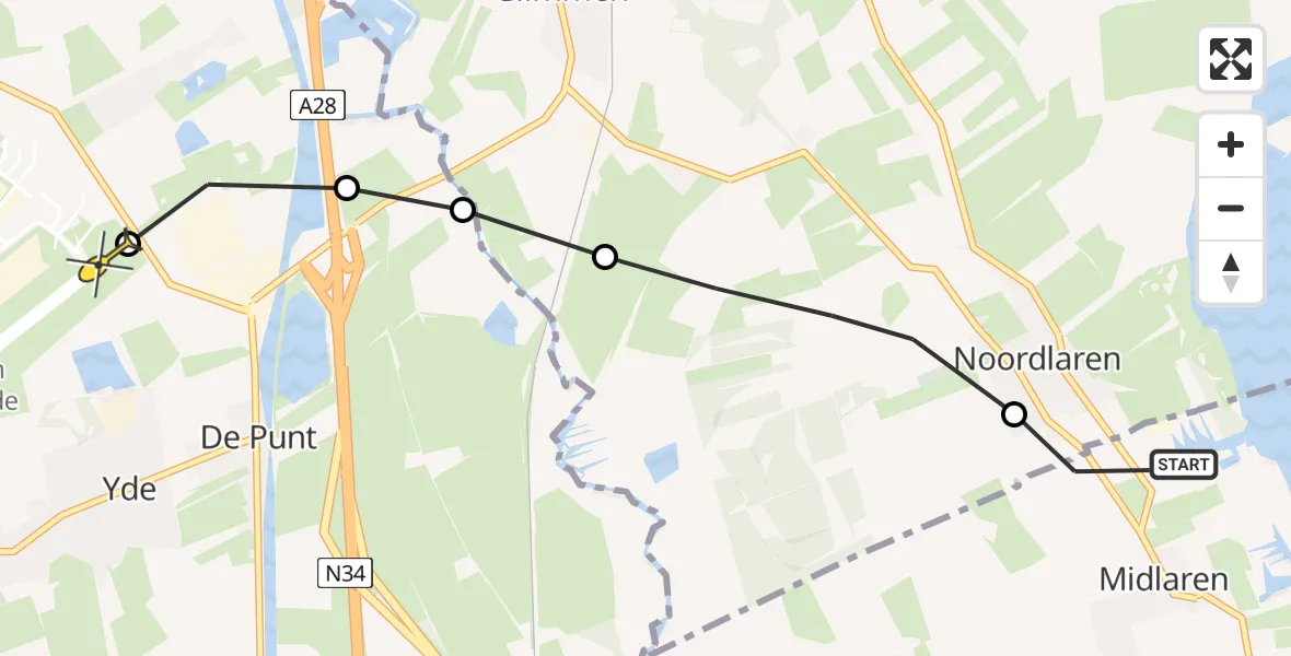 Routekaart van de vlucht: Lifeliner 4 naar Groningen Airport Eelde, Zuidlaarderweg