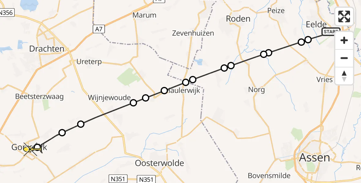 Routekaart van de vlucht: Lifeliner 4 naar Gorredijk, Oosterloop