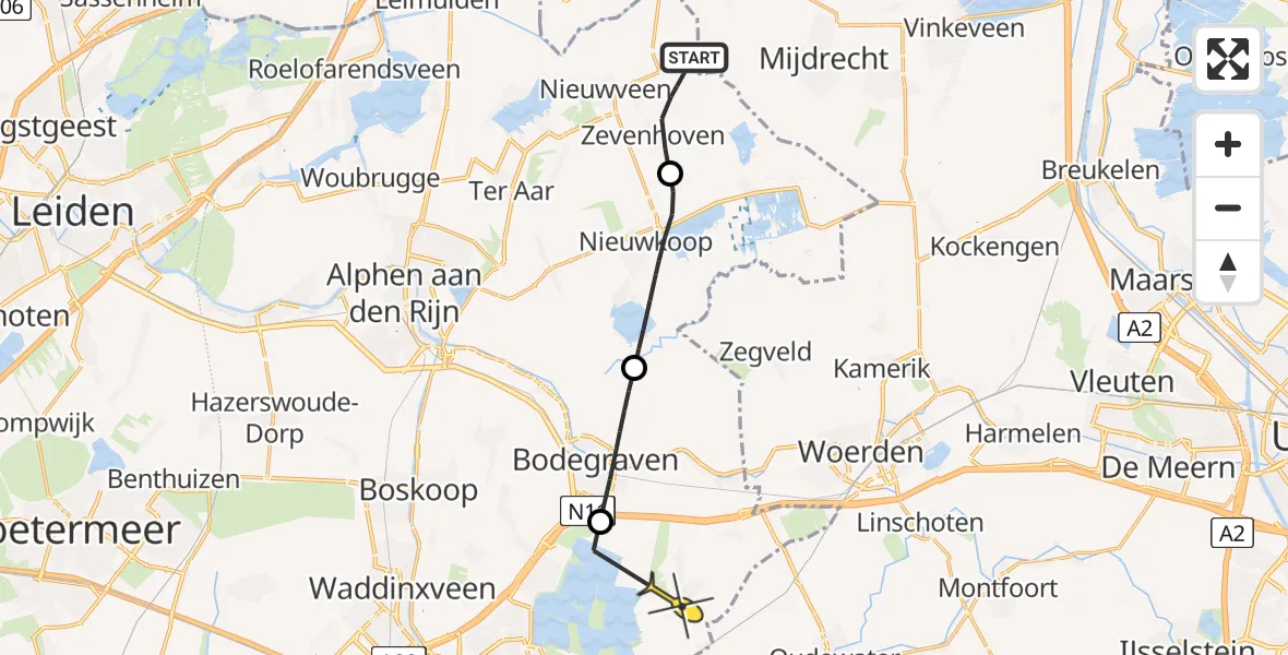 Routekaart van de vlucht: Politieheli naar Driebruggen, Jonkermolentocht