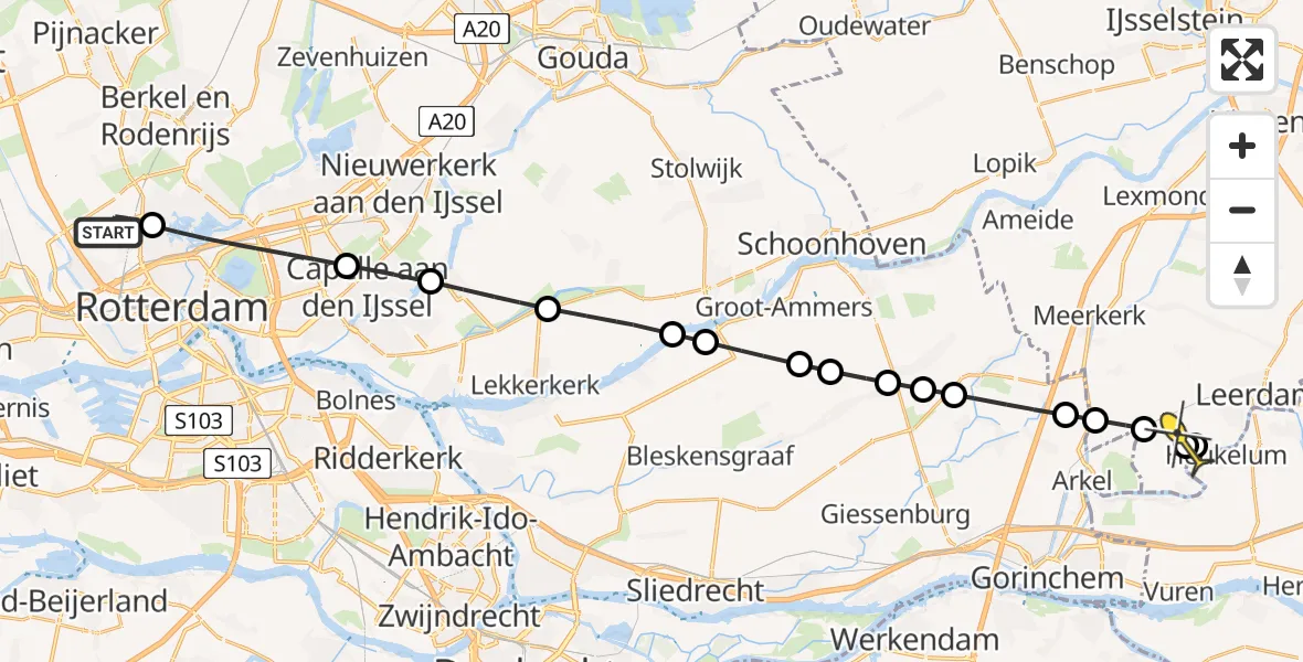 Routekaart van de vlucht: Lifeliner 2 naar Kedichem, Woensdrechtstraat