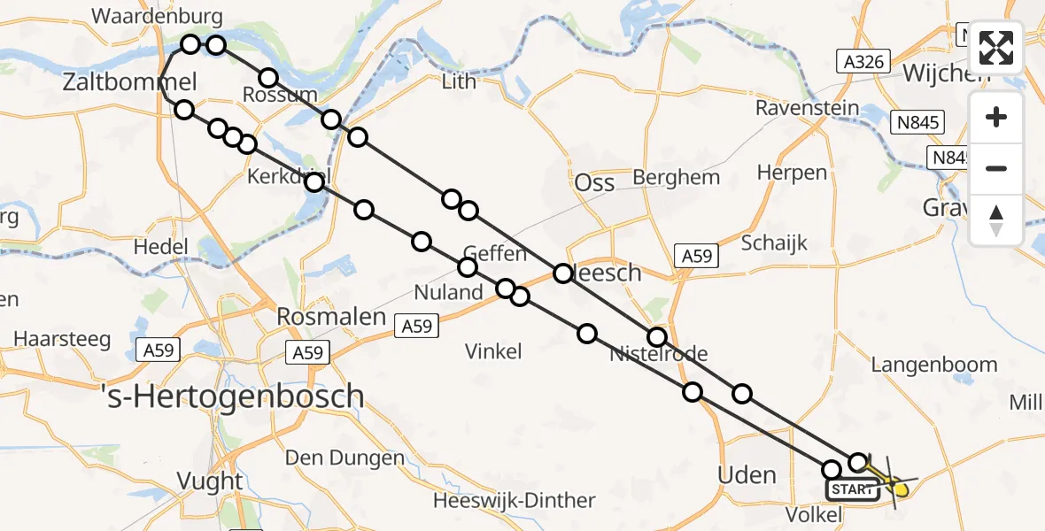 Routekaart van de vlucht: Lifeliner 3 naar Vliegbasis Volkel, Jagersveld