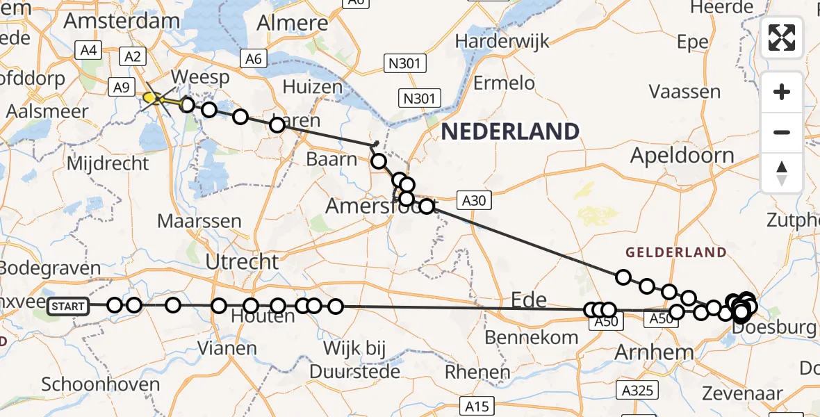 Routekaart van de vlucht: Politieheli naar Abcoude, Noord-Linschoterzandweg