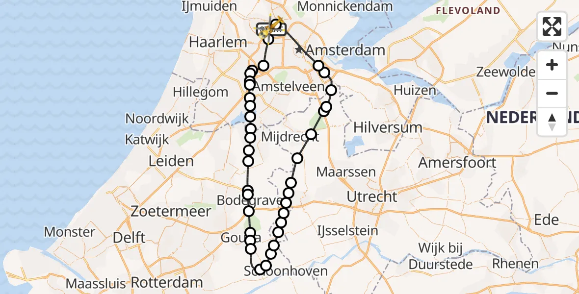 Vluchtroute Traumahelikopter van Amsterdam Heliport naar Amsterdam Heliport