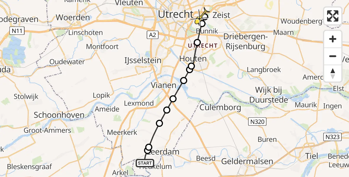 Routekaart van de vlucht: Lifeliner 2 naar Universitair Medisch Centrum Utrecht, Achterdijk