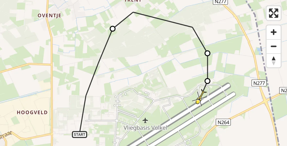 Routekaart van de vlucht: Lifeliner 3 naar Volkel, Millsebaan