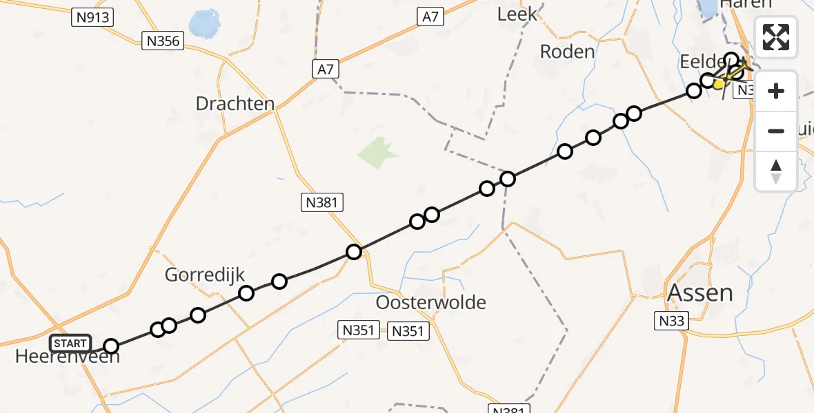 Routekaart van de vlucht: Lifeliner 4 naar Groningen Airport Eelde, Gebroeders Hogerhuisweg