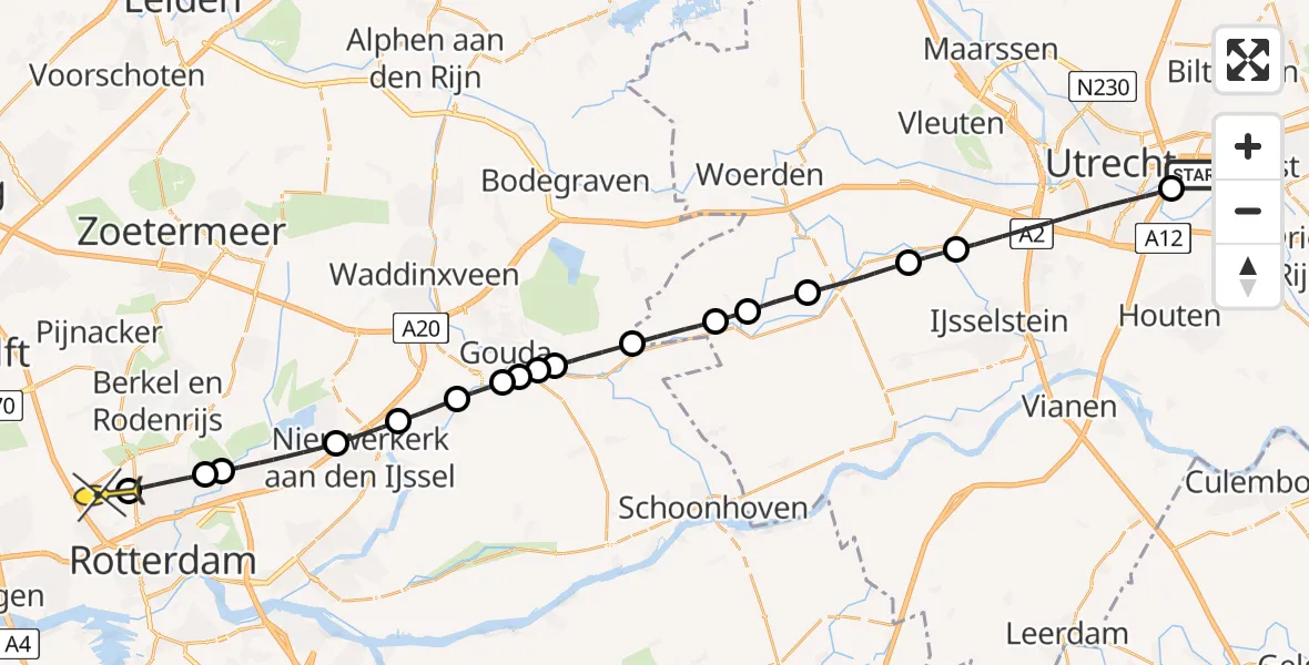 Routekaart van de vlucht: Lifeliner 2 naar Rotterdam The Hague Airport, De Boeijelaan