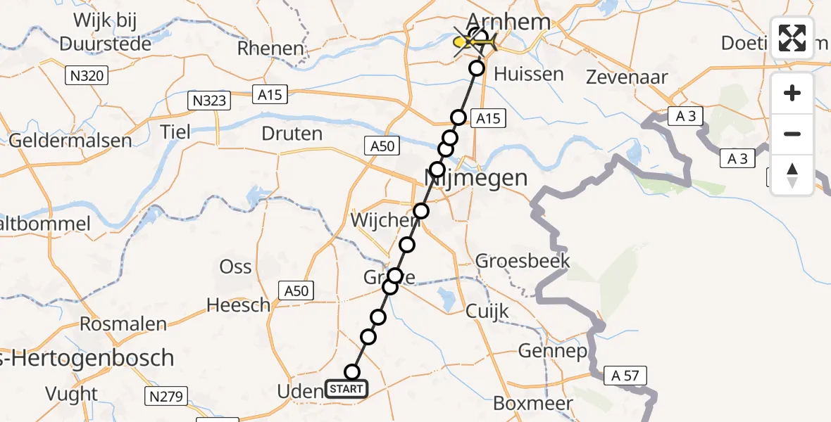 Routekaart van de vlucht: Lifeliner 3 naar Arnhem, Bovenste Trent