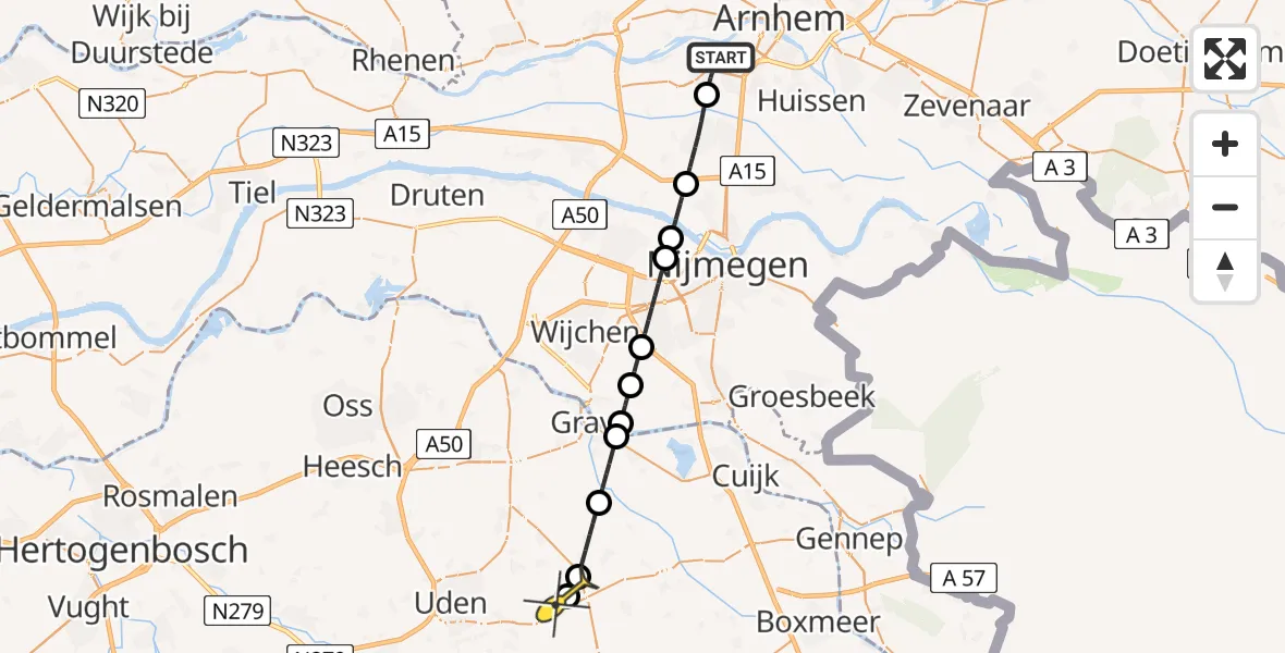 Routekaart van de vlucht: Lifeliner 3 naar Volkel, Thaliastraat