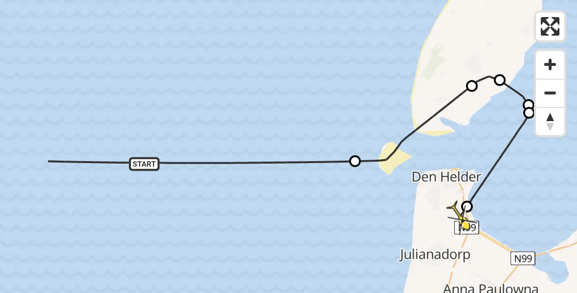 Routekaart van de vlucht: Kustwachthelikopter naar Vliegveld De Kooy, Luchthavenweg