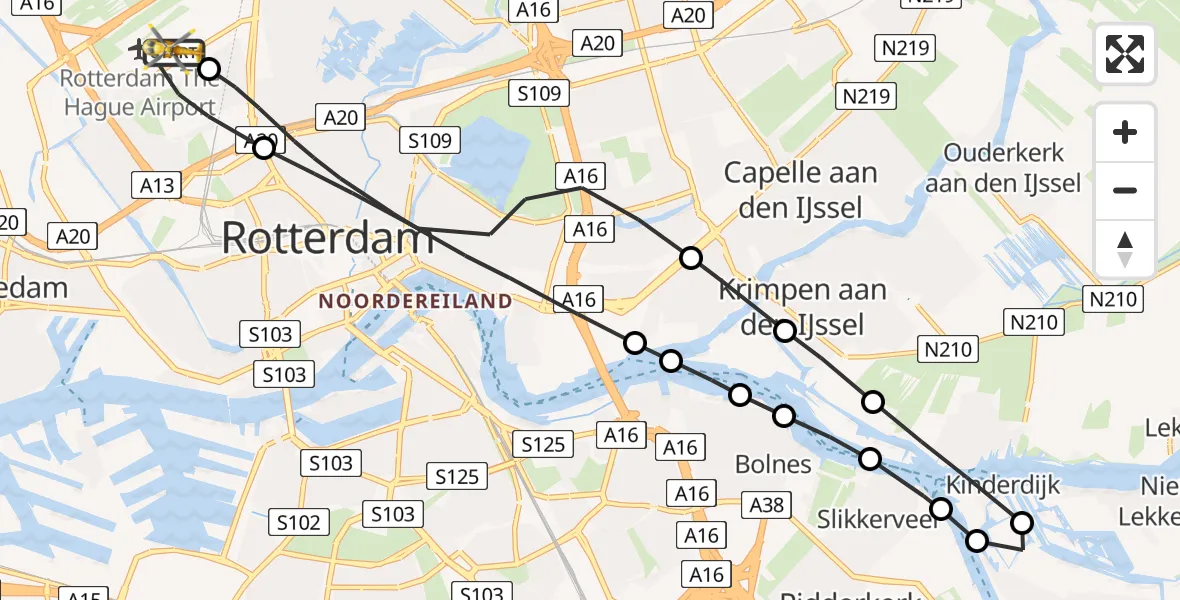 Vluchtroute Traumahelikopter Rotterdam The Hague Airport - Rotterdam The Hague Airport, 04 februari 2024, 19:22