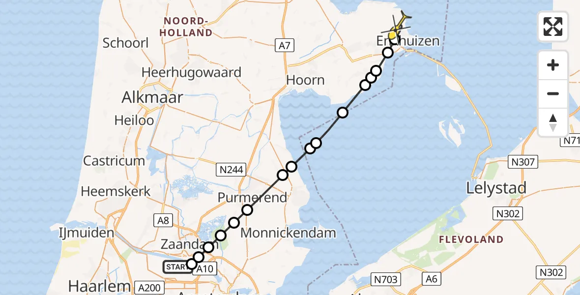 Routekaart van de vlucht: Lifeliner 1 naar Enkhuizen, Westhaven