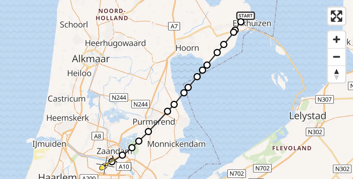 Routekaart van de vlucht: Lifeliner 1 naar Amsterdam Heliport, Bokkesloot