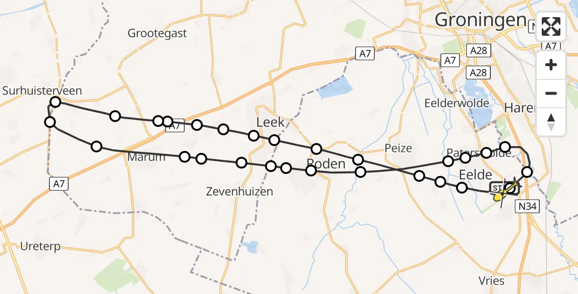 Routekaart van de vlucht: Lifeliner 4 naar Groningen Airport Eelde, Molenweg