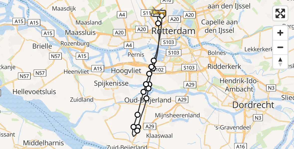 Vluchtroute Traumahelikopter Rotterdam The Hague Airport - Rotterdam The Hague Airport, 04 februari 2024, 22:46