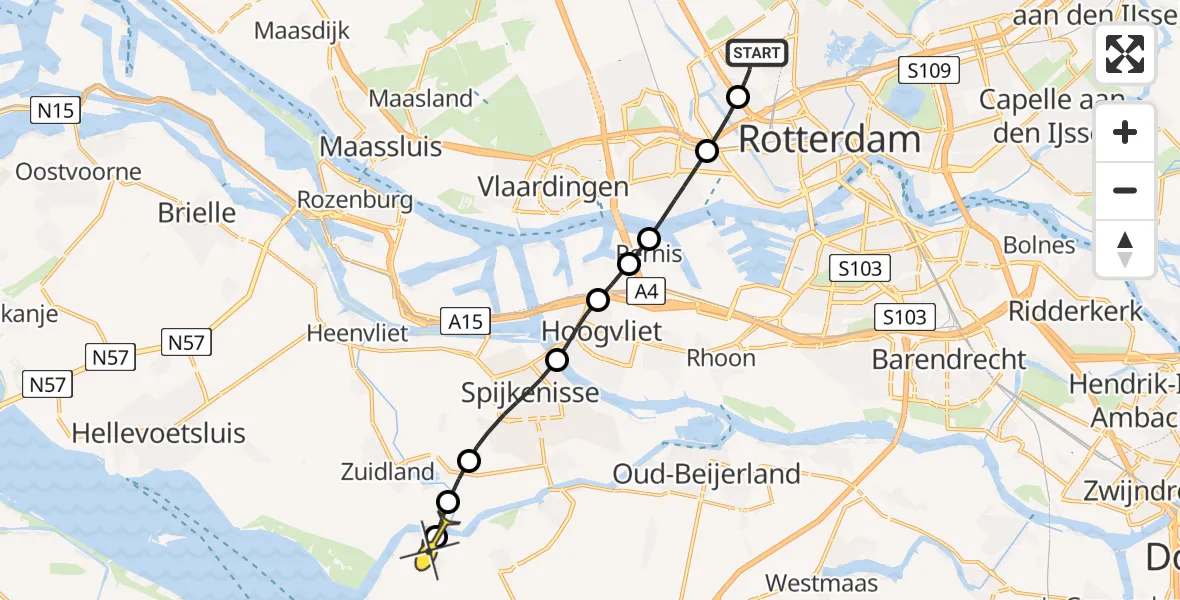 Routekaart van de vlucht: Lifeliner 2 naar Goudswaard, Deelenpad