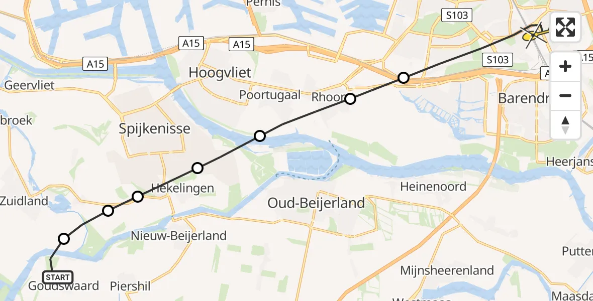 Routekaart van de vlucht: Lifeliner 2 naar Rotterdam, Munnikenweg