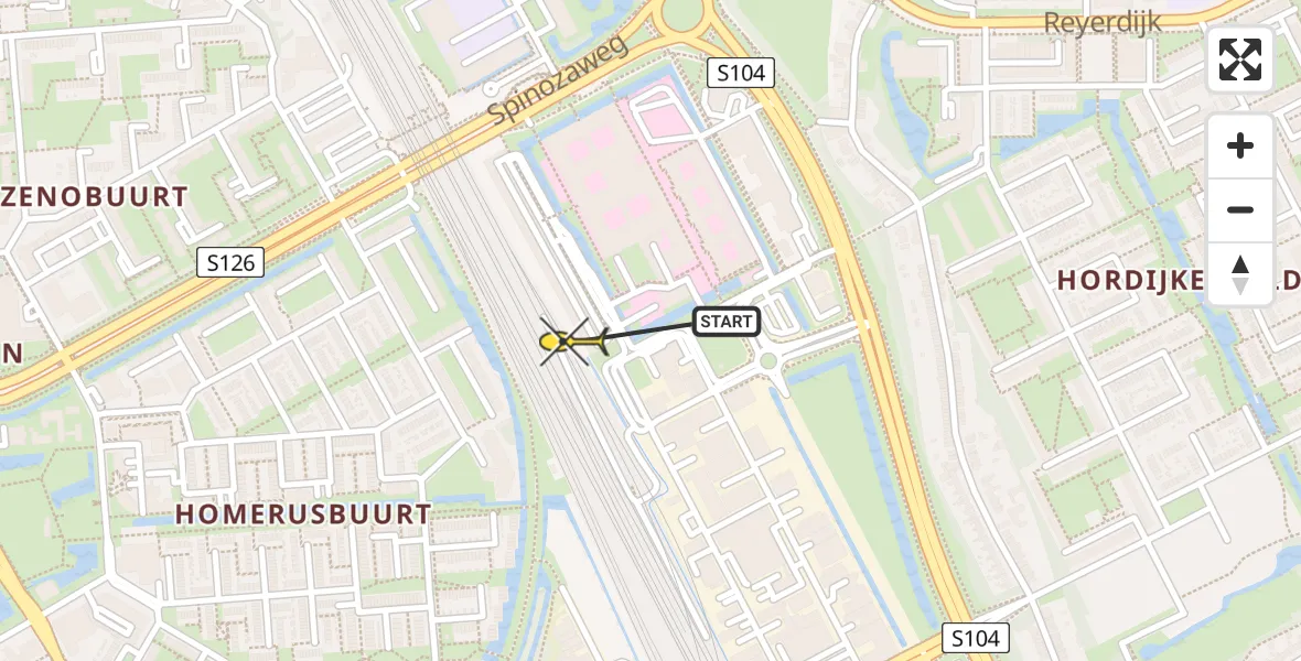 Routekaart van de vlucht: Traumahelikopter naar Rotterdam, Krimpenerstraat