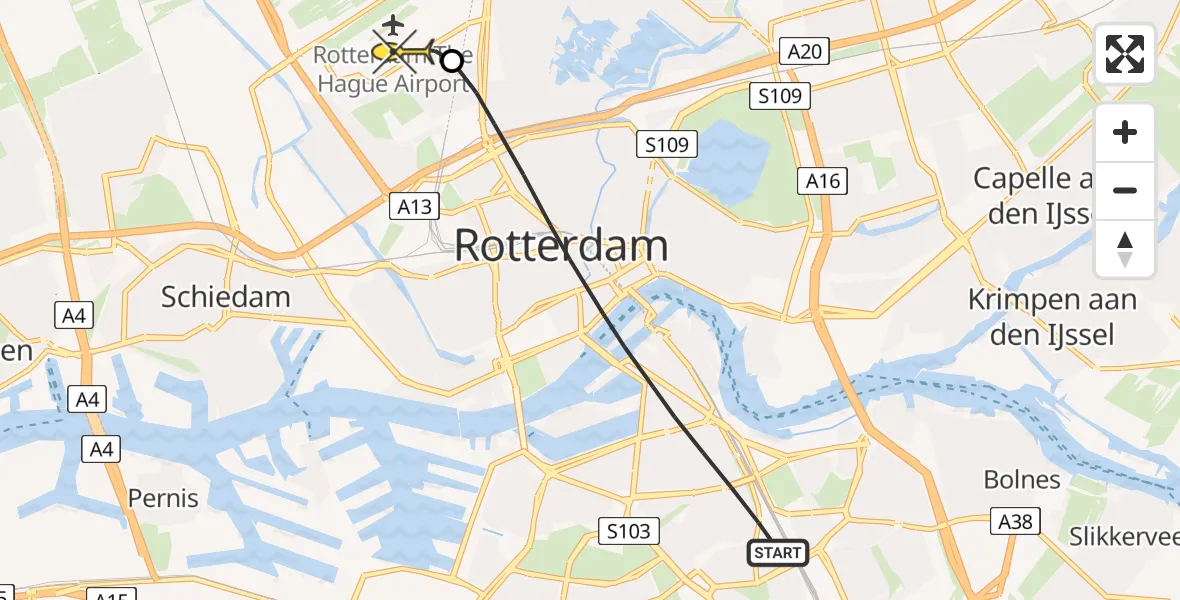 Routekaart van de vlucht: Lifeliner 2 naar Rotterdam The Hague Airport, Breeweg