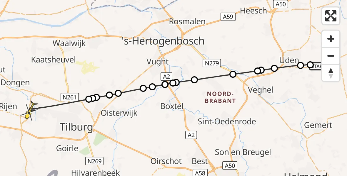 Routekaart van de vlucht: Lifeliner 3 naar Tilburg, Venstraat