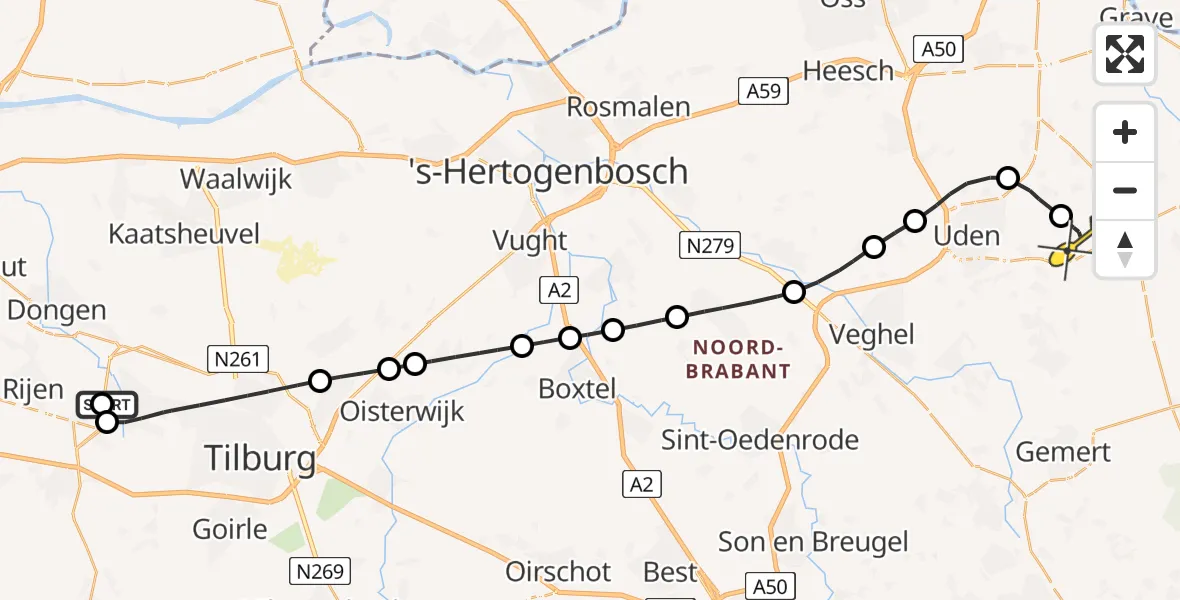 Routekaart van de vlucht: Lifeliner 3 naar Vliegbasis Volkel, Voorschotenstraat