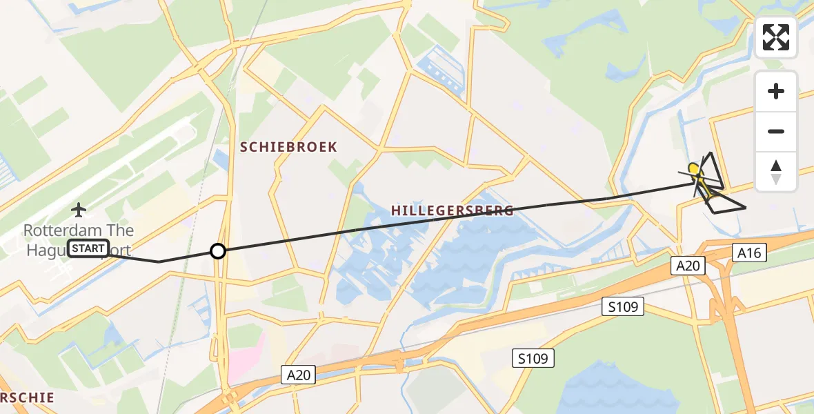 Routekaart van de vlucht: Lifeliner 2 naar Rotterdam, Brandenburgbaan