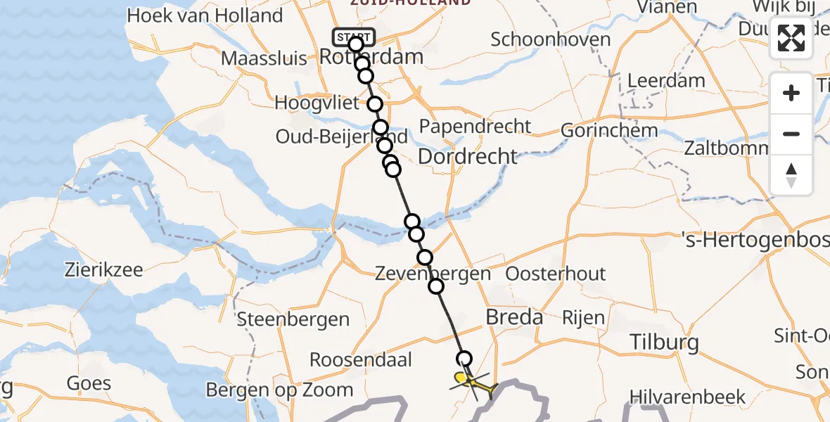 Routekaart van de vlucht: Lifeliner 2 naar Rijsbergen, Overschiese Kleiweg