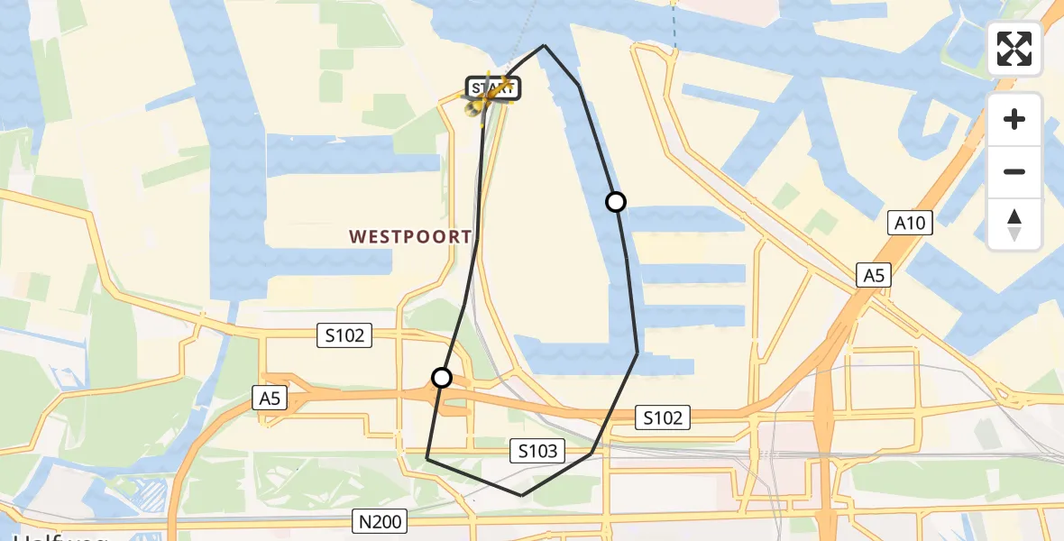 Vluchtroute Traumahelikopter van Amsterdam Heliport naar Amsterdam Heliport