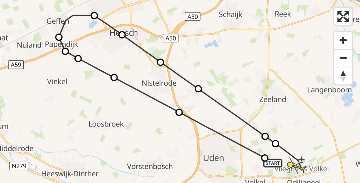 Routekaart van de vlucht: Lifeliner 3 naar Vliegbasis Volkel, Koperslagerstraat