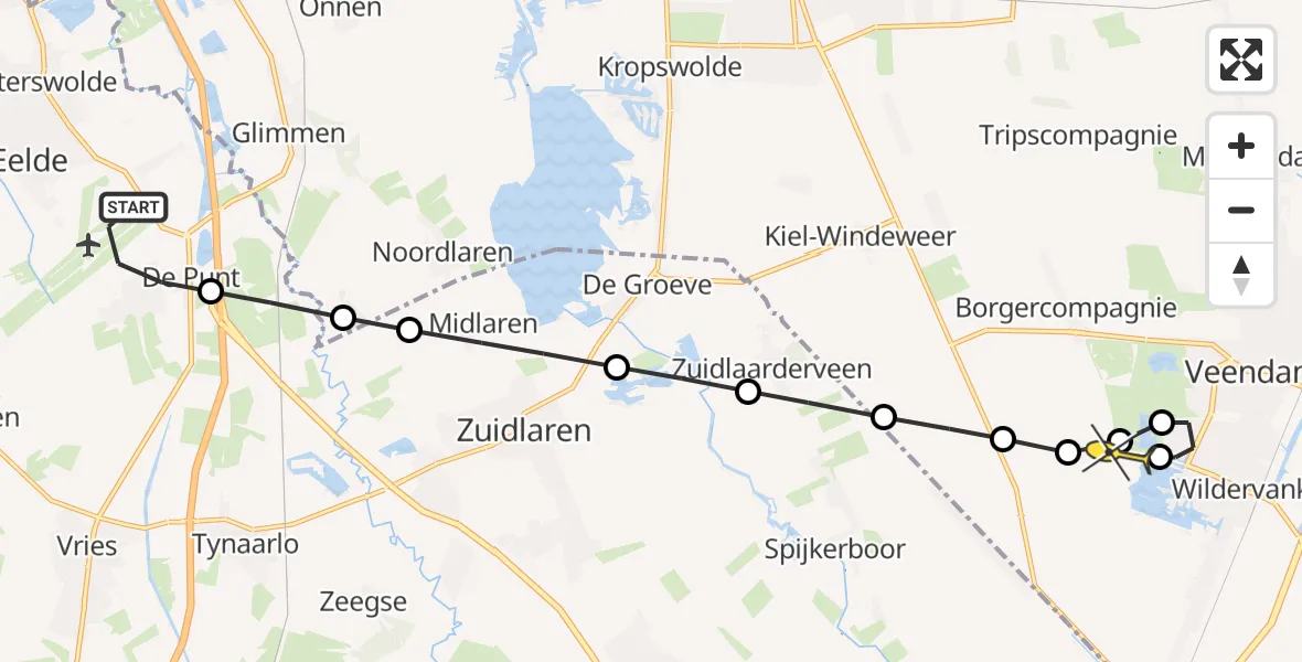 Routekaart van de vlucht: Lifeliner 4 naar Wildervank, Vissersweg